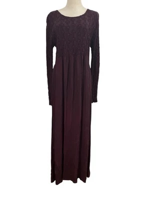 Maxi Vestido De Colección Años 90 Boho Bruja Talla L Calado Púrpura Oscuro Granate Manga Larga Otoño Foto 1 de 4