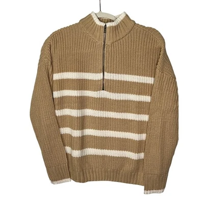 NWT Sanctuary Quarter Zip Knit Sweater Beige & Cream Pullover Women's Medium - Image 1 of 4