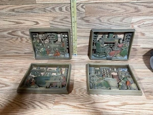 X4 Vintage Burwood Products Wandrelief Lesezeit um 1749 1750 3D Wandbild - Bild 1 von 9