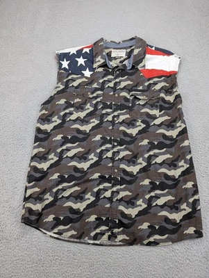 Cody James Shirt Mens XL Camo American Flag Sleeveless Western Button Front - Image 1 of 4