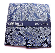 NEW! SILK Handkerchief Pocket Square by L A SMITH Blue Paisley WEDDING FREE P&P