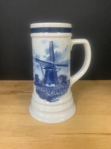 Vintage Delft Blauw Beer Stein Blue White Hand Painted Holland Tankard Mug - Picture 1 of 3
