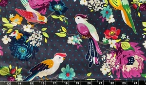 Tina Scrap 9"x21" Floral Bird Spring Easter Polka Dots Flower Tree Fabric Cotton - Picture 1 of 2