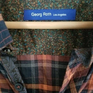 Georg Roth Mens Shirt 52 Blue Orange Plaid XXL Button Up Los Angeles Long Sleeve - Picture 1 of 10
