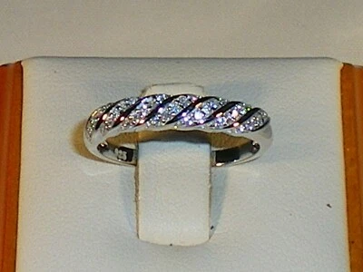 Ladies 925 Solid Fine Silver With Platinum Finish White Sapphire Dress Ring - Image 1 of 4