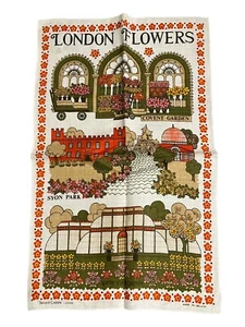Irish Cabin Linen Tea Towel LONDON FLOWERS MCM Towel Wall Hanging - Picture 1 of 6