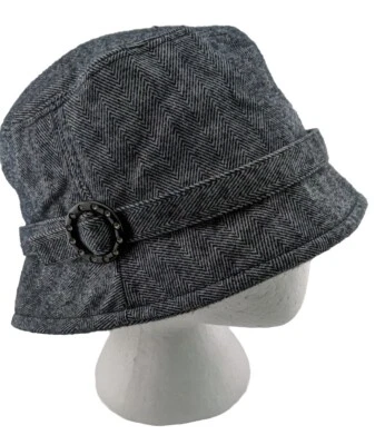 D&Y Tweed Bucket Hat Black And White W Black Round Rhinestone Buckle Y2K Street - Image 1 of 4