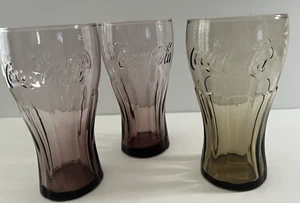 Lote de 3 vasos vintage Libby Coca Cola 2 en amatista y 1 en colores ámbar - Imagen 1 de 7