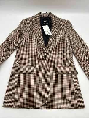 CHAQUETA BLAZER MUJER ZARA CUADROS NEGRA ROJA CAMEL NUEVA Talla XS 4432/709/065 Foto 1 de 4