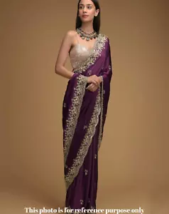 Designer Indian Sequins Wedding Saree Women's Ethnic Wine Embroidered Party Sari - Picture 1 of 5