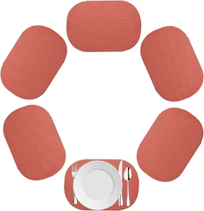Fishnet Oval Placemat for Any Outdoor Table, Brick Red, Set of 6, Small - Picture 1 of 5