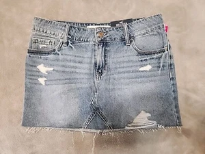 Hollister Blue Denim Jean Skirt Distressed  Raw Hem Size 9 C91 - Picture 1 of 6