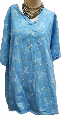 Apples Scrub Top Size 2X Light Blue 'BABY' Bees and Dragonflies NURSE - Image 1 of 4