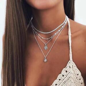 925 Sterling Silver Necklace Multi-layer Geometric Choker Shiny Exquisite Clavic