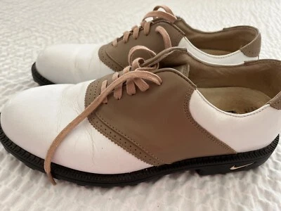 耐克 Air Bella Last Air Comfort 高尔夫鞋白色棕色皮革女式 8 码* — 第 1/4 张图片