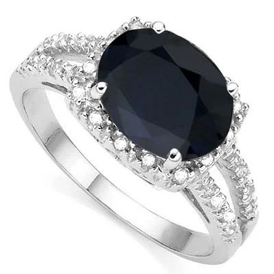 ANILLO DE PLATA S. DE MÁS DE 0,925 DIAMANTES GENUINOS Y PLATINO ZAFIRO MEJORADO DE 3,30 CTW Foto 1 de 2