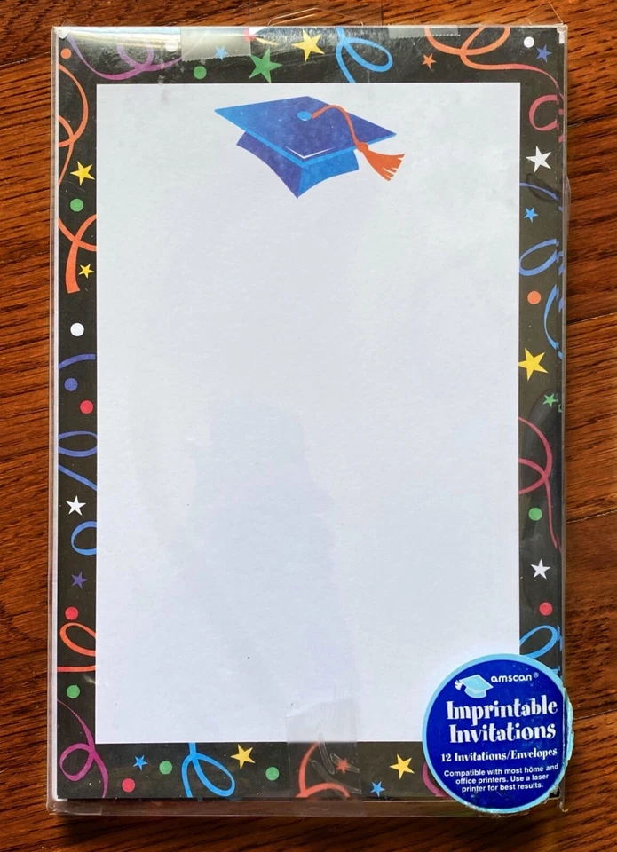Graduation Party Printable 12 Invitation & Envelopes Amscan Notes Stationery New - Image 1 of 2