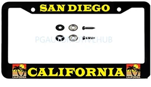 License Plate Frame Black Stainless Steel Vinyl Lettering FOR SAN DIEGO Cali - Picture 1 of 3