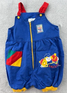 Vintage Dani Overalls Baby Boy 18mos Blue Colorblock Sailing Critters 80s - Picture 1 of 7