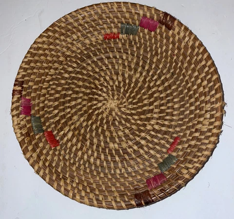 Colorful Southern Sweetgrass Bread Serving Basket Tightly Woven 7-1/2” Cover