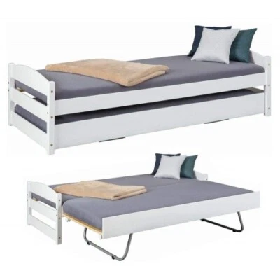 Letto Singolo con Letto Estraibile 90x200 a Doghe a Scomparsa Bianco Salvaspazio - Immagine 1 di 4