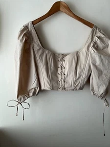 Oh Polly Top Size 4 Beige Corset Short Puff Sleeves Party Going Out Sexy - Picture 1 of 10