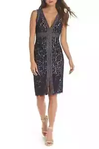 Bardot marineblau Spitze Ausschnitt Etui-Kleid ärmellos Date Night Größe 6/Small - Bild 1 von 11
