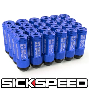SICKSPEED 24 PC BLUE CAPPED ALUMINUM EXTENDED 50MM 3 PC LUG NUTS 14X2 - Picture 1 of 1