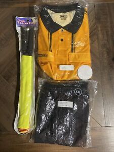 Soccer Referee Jersey SHIRT & SHORTS & LINESMAN FLAGS KIT Yellow & Black XL