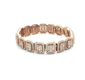 Diamond Rose Gold Bracelet 11 Carats 14k Long Links Halo Frame Leno - Picture 1 of 9