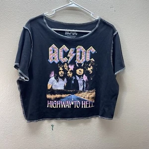 XXL Black AC-DC Highway To Hell Crop Top T-Shirt Rock & Roll 70s 80s Indie - Picture 1 of 3