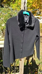 Vintage Pendleton Pullover Damen klein zierlich schwarz abnehmbarer Fellkragen L00% Wolle - Bild 1 von 8