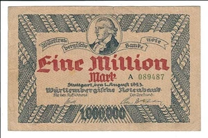 Notgeld - Stoccarda - Großnotgeld Württembergische Notenbank - 1 milione di marchi - 1923 - Foto 1 di 2