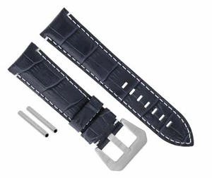 24MM GENUINE LEATHER WATCH BAND STRAP FOR PAM 44MM PANERAI BLACK WHITE STITCH - Picture 1 of 5