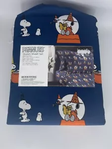 Nuevo Berkshire Peanuts Snoopy Calabaza Luna Estrellas Halloween Azul Marino Reina Sábana - Imagen 1 de 3