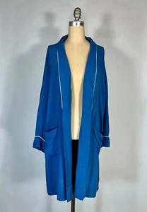 Vintage 1940's-50's blue slub SILK and rayon blend lounging robe by ELITE size M - Picture 1 of 18
