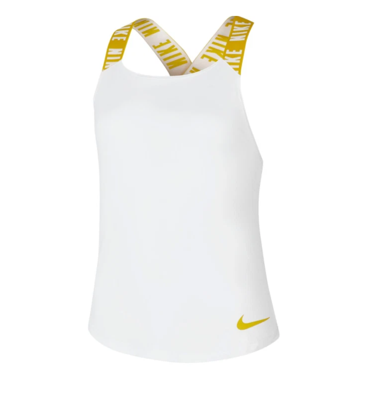 Nike Girls Dri Fit Training Strappy Tank Top Shirt White / Yellow ELASTIKA Med