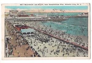 BOARDWALK BEACH Atlantic City Steeplechase Aerial New Jersey Postcard WB 1923 - Picture 1 of 2