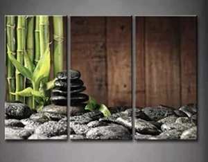 3 Panel Zen Wandbild Bambus Leinwand Grün Spa Holz Hintergrund Gemälde Bild... - Bild 1 von 8