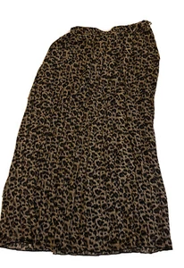 JOIE Elastic High Waisted A Line Leopard Pleated Shirring Midi Skirt L Vintage - Picture 1 of 11