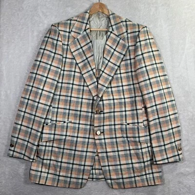 Abrigo deportivo Ratner de colección para hombre 44L azul/naranja a cuadros clásico de un solo pecho informal Foto 1 de 4