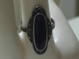 Anillo ""Ónix"" vintage de Marcasita de Ley Marcasita aprox. Talla 5 1/2 - Imagen 1 de 4