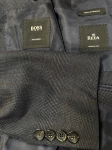 Hugo Boss 2 Piece Blue Gray Suit 40S Burgundy Plaid Cashmere Blend 34x29 - Picture 1 of 21