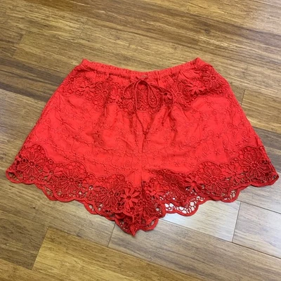 Pantalones Cortos Free People Rojo Bordado Encaje Algodón Para Mujer Talla XS Verano Foto 1 de 4