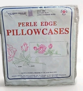 NOS Rose gestempelt Kissenhülle Paar Perle Rand #134 Jack Dempsey USA Nadel Kunst - Bild 1 von 5