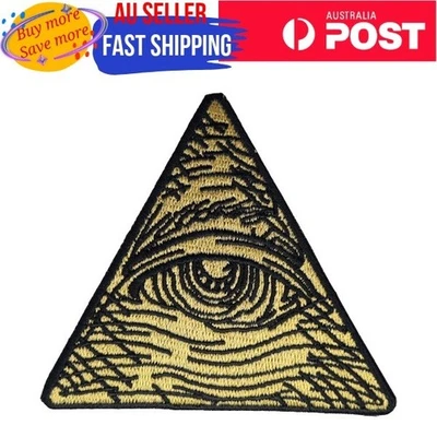 Triangular Eye of Providence Iron on Patch Black Golden Triangle 7×7×0.1cm(3.1g) - Image 1 of 4