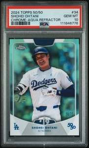 Shohei Ohtani 2024 Topps 50/50 Chrome Aqua Refractor #34/75 PSA 10 GEM MINT - Foto 1 di 3