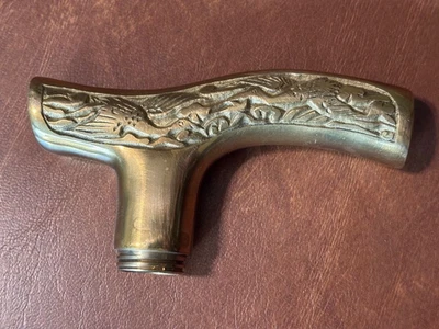 复古黄铜鸟设计甘蔗伞柄 4.5 英寸 — 第 1/4 张图片