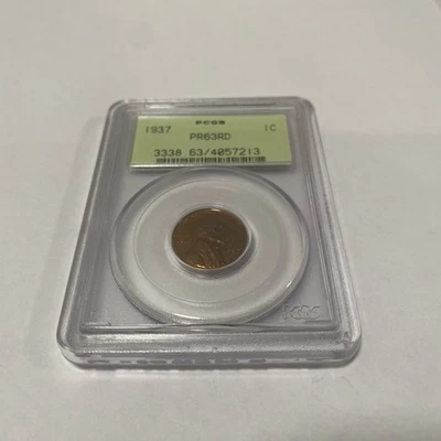 Lincoln Wheat Cent 1937 1C graduación profesional PR63RD OGH prueba rojo soporte verde antiguo Foto 1 de 4