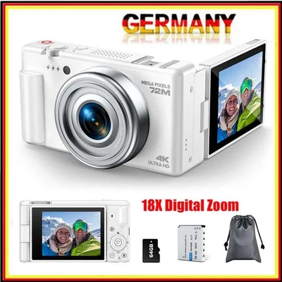 📸Digitalkamera 4K, 72MP 18X Autofokus Digitalzoom Digital Kamera 2,8 Zoll 270° - Bild 1 von 4
